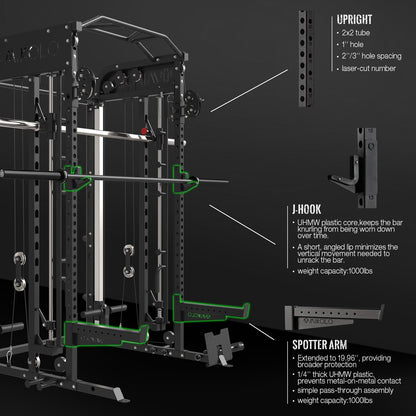 Smith Machine Home Gym, 2000Lbs Smith Rack with Cable Crossover and 800Lbs Weight Bench, Home Gym Equipment