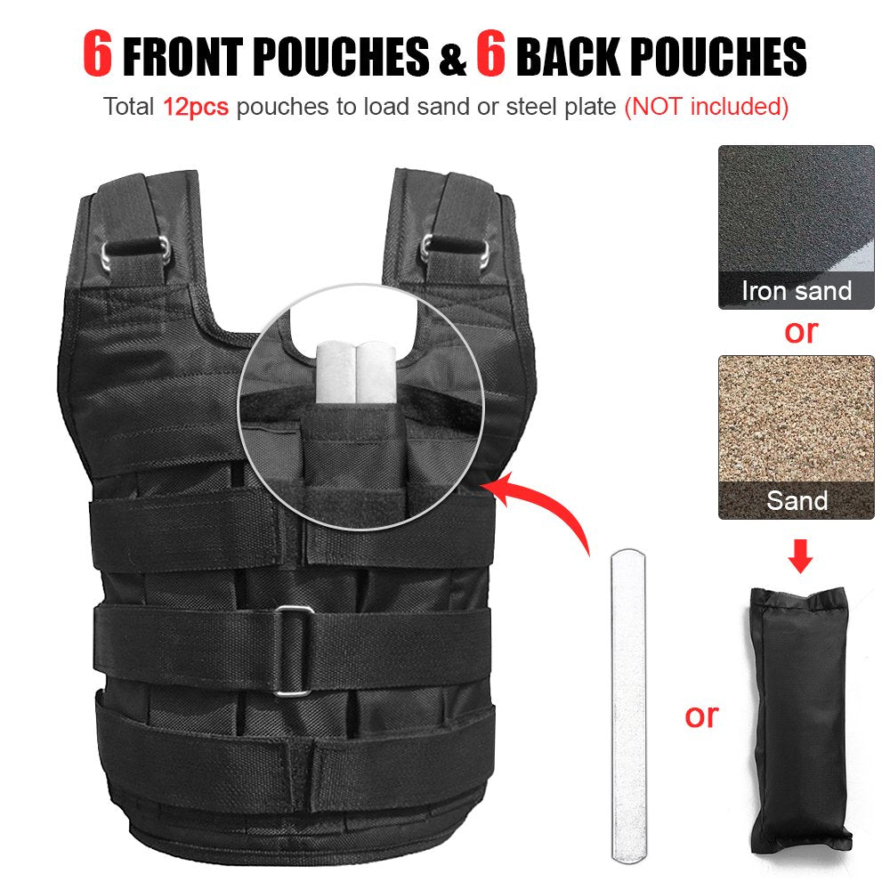 Adjustable Weighted Vest Weight Jacket Oxford Exercise Weight Loading Cloth Strength Training 110Lb Max.