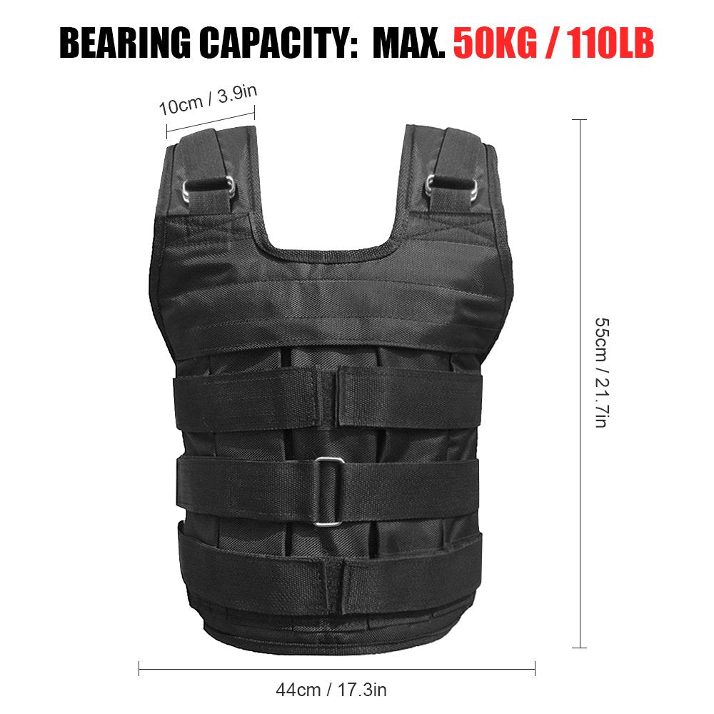 Adjustable Weighted Vest Weight Jacket Oxford Exercise Weight Loading Cloth Strength Training 110Lb Max.