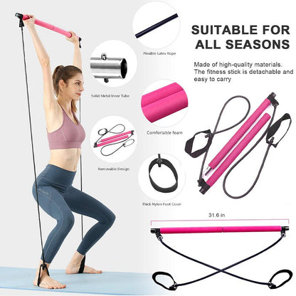 Multifunctional Pilates Bar Combination Fitness Bar Yoga Chest Expansion Tension Rope Back Trainer Elastic Rope Stretching Belt